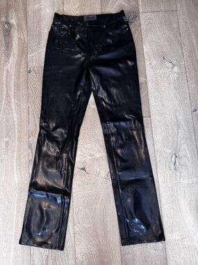 Vintage Versace Jeans Couture High Waisted Faux Leather Straight Leg Pants 29”
